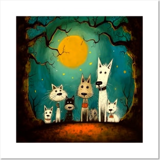 Happy Canine Family: Stylized Cartoon Portrait Posters and Art